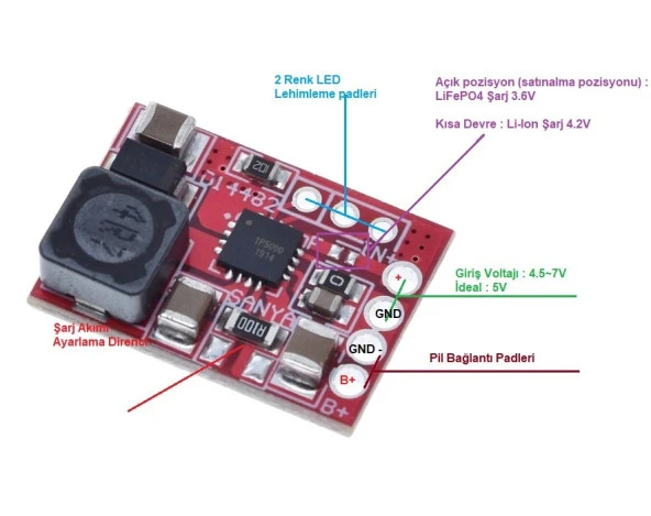 TP5000 4.2 V / 3.6 V 1A Lityum Pil Şarj Modülü - 4