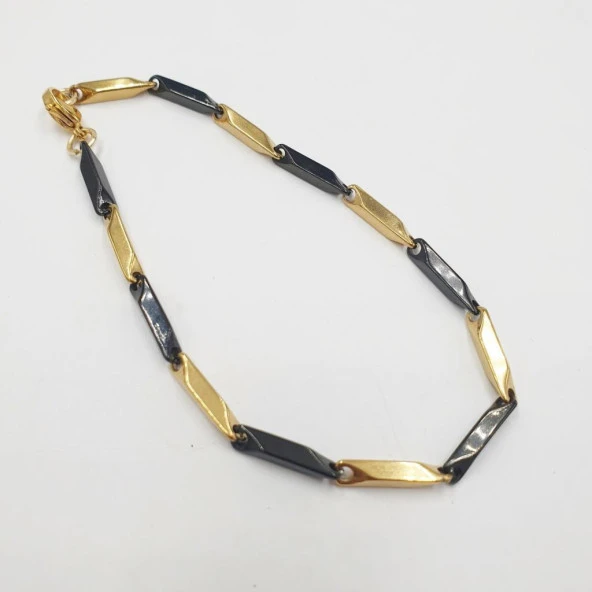 Altın ve Siyah Renk ince Köşeli Erkek Bileklik - 5