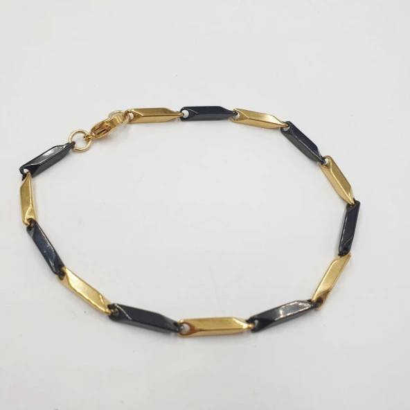 Altın ve Siyah Renk ince Köşeli Erkek Bileklik - 9