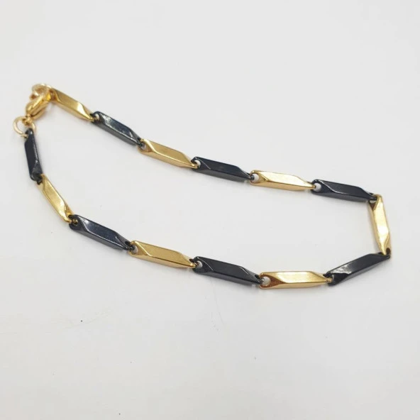 Altın ve Siyah Renk ince Köşeli Erkek Bileklik - 10