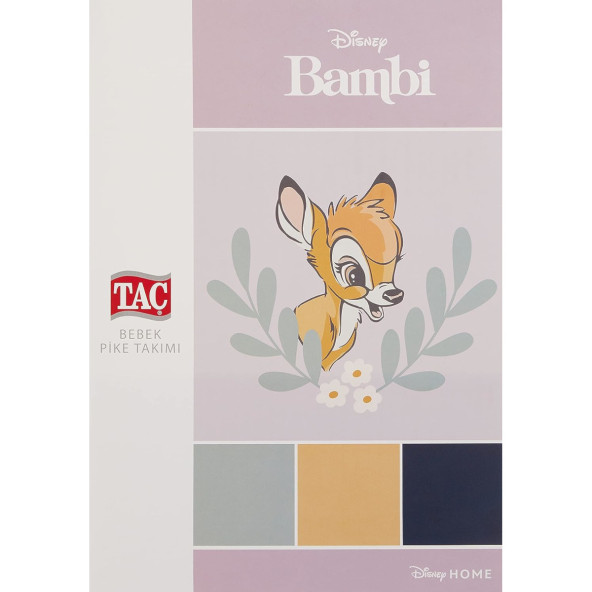 Taç Lisanslı Disney Bambi Baby Açık Lila Pamuklu 100x150 Bebek Pike Takımı