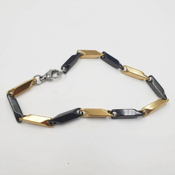Siyah ve Altın Renk Kalın Köşeli Erkek Bileklik