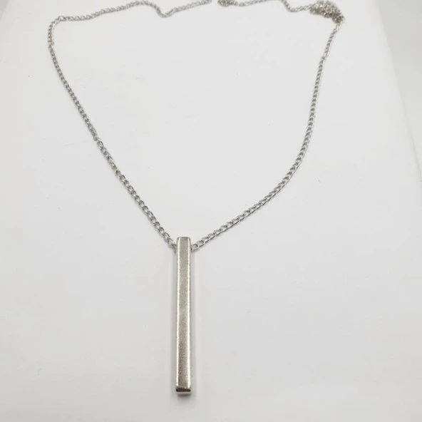 Dikey Model Gümüş Renk Kolye - 8