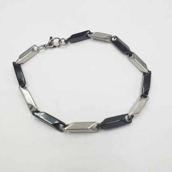 Siyah ve Gümüş Renk Kalın Köşeli Erkek Bileklik - 2