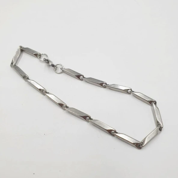 Gümüş Renk İnce Köşeli Erkek Bileklik - 5