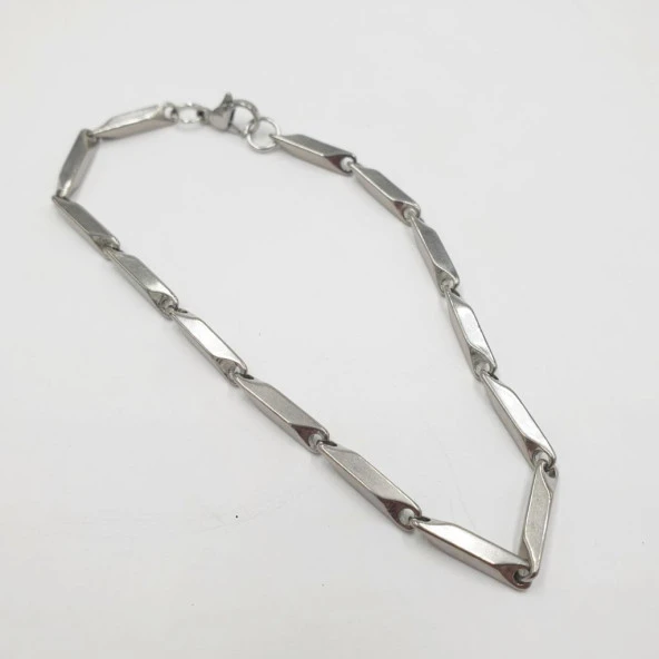 Gümüş Renk İnce Köşeli Erkek Bileklik - 7