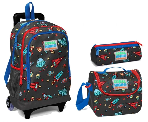 Coral High Uzay ve Gezegenler Baskılı Çekçek Tekerlekli Okul Çanta Seti ürün görseli