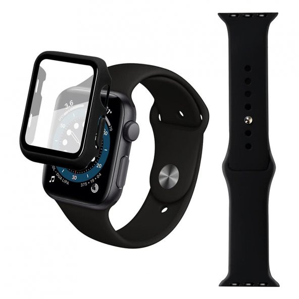 Apple Watch Seri 3 42mm Silikon Kordon Ve Gard Ekran Koruyucu Set