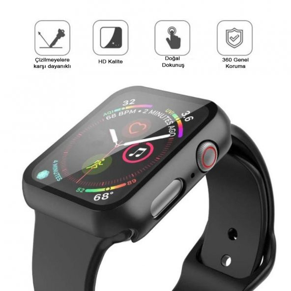 Apple Watch Seri 5 40mm Silikon Kordon Ve Gard Ekran Koruyucu Set Pembe - 4