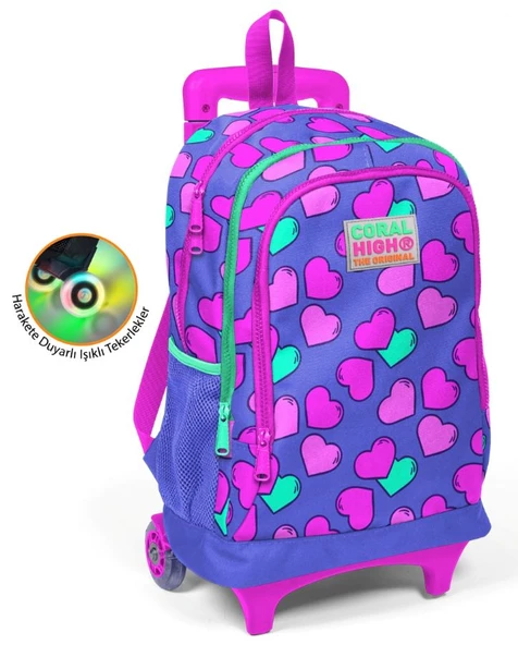Coral High Kalpli Baskılı Çekçek Okul Çantası - Işıklı Tekerlekler ürün görseli