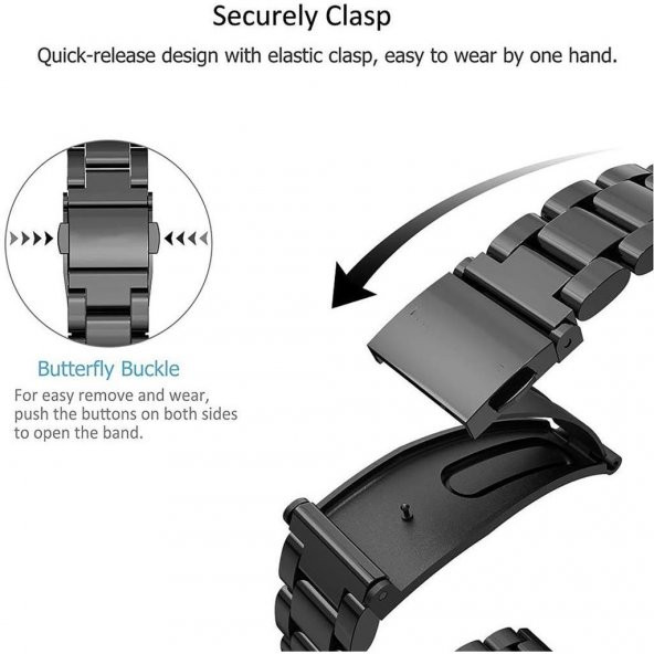 Xiaomi Mi Band 4 (Mi Band 3 Uyumlu) Akıllı Bileklik Metal Kordon Kayış Siyah - 3