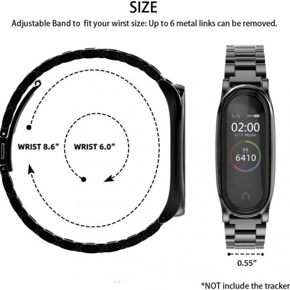 Xiaomi Mi Band 4 (Mi Band 3 Uyumlu) Akıllı Bileklik Metal Kordon Kayış Siyah - 4
