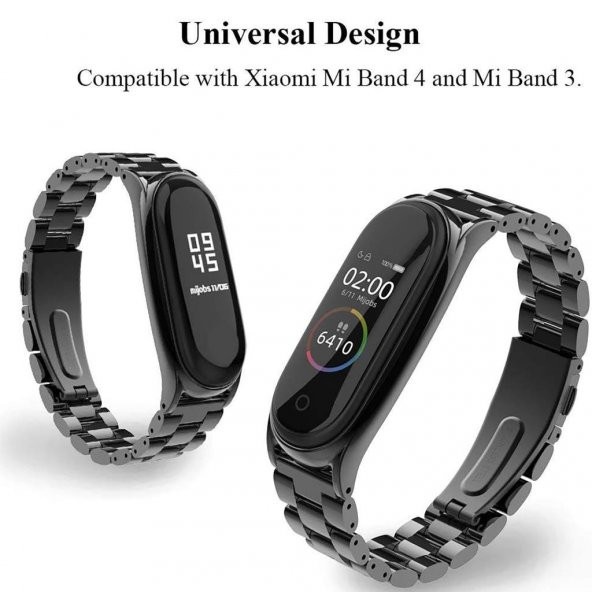 Xiaomi Mi Band 4 (Mi Band 3 Uyumlu) Akıllı Bileklik Metal Kordon Kayış Siyah - 6