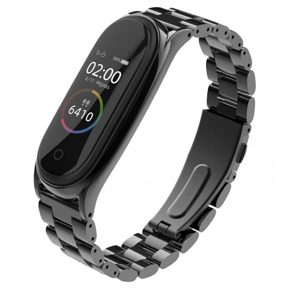 Xiaomi Mi Band 4 (Mi Band 3 Uyumlu) Akıllı Bileklik Metal Kordon Kayış Siyah - 7