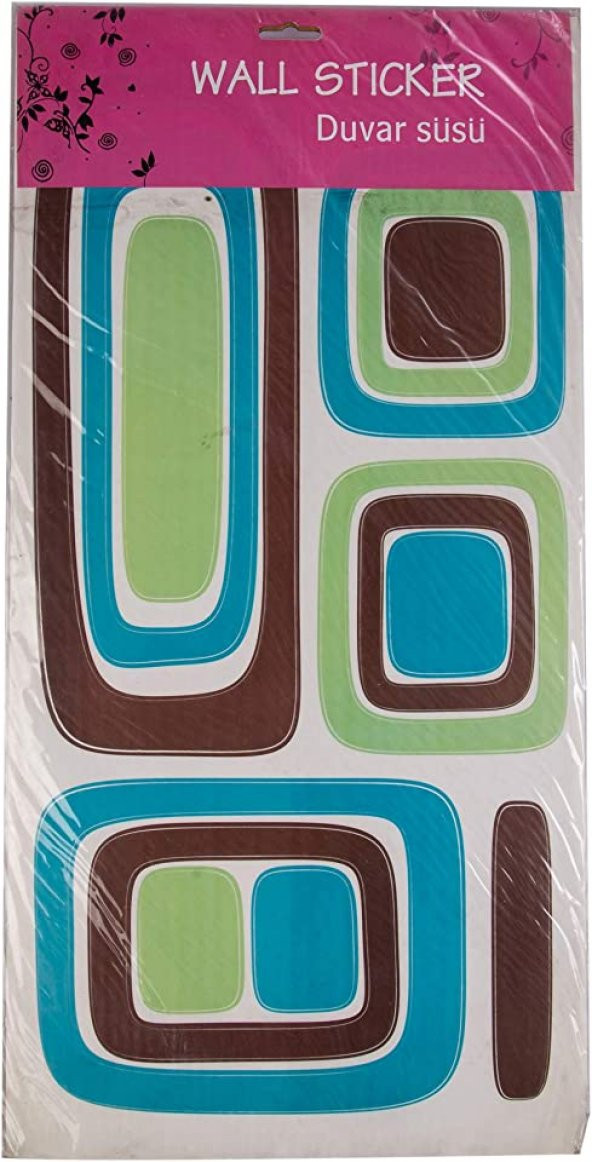 Duvar Süsü (Sticker) Kareli Mavi,Yeşil Desen Pvc 61x30x0,5cm