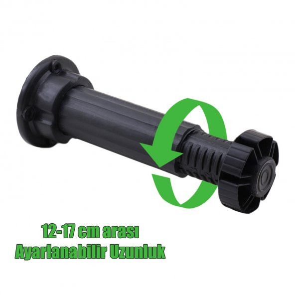 Mobilya Dolap Ünite Tezgah Ayağı Ayarlanabilir 12 cm Siyah Denge Ayak (4 ADET) - 4