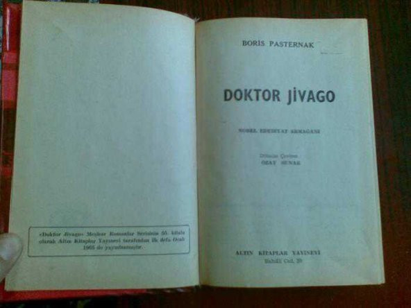 DOKTOR JİVAGO BORİS PASTERNAK Ç: ÖZAY SUNAR 1965 - 1