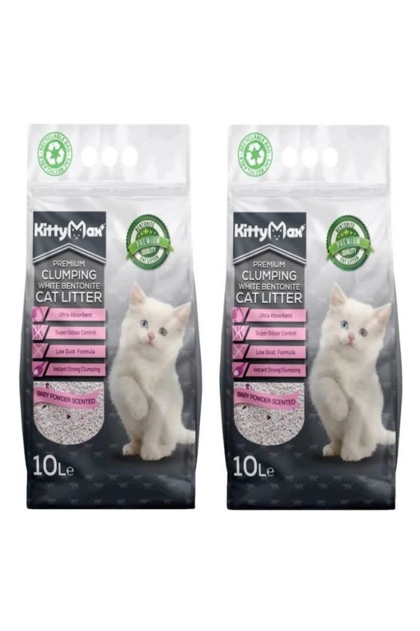 Kittymax Kittymax KittyMax Bebek Pudra Kokulu İnce Taneli Kedi Kumu 10 lt x 2 Adet