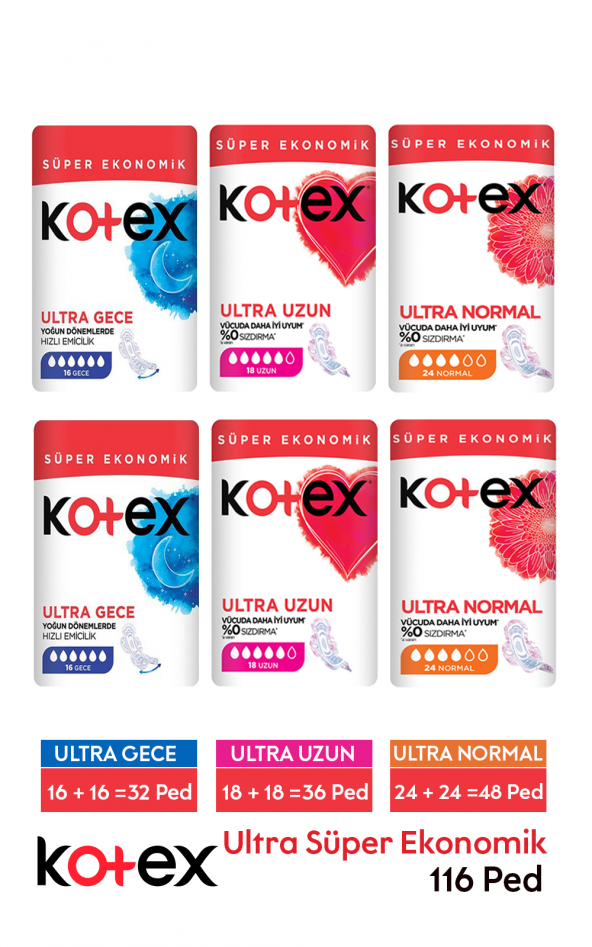 Kotex Ultra Süper Ekonomik Paket Gece + Normal + Uzun x 6 Paket - 1