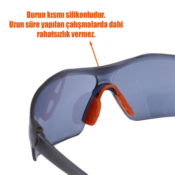 İş Güvenlik Gözlüğü UV Koruyucu Silikonlu Çapak Gözlük S1100 Füme - 3