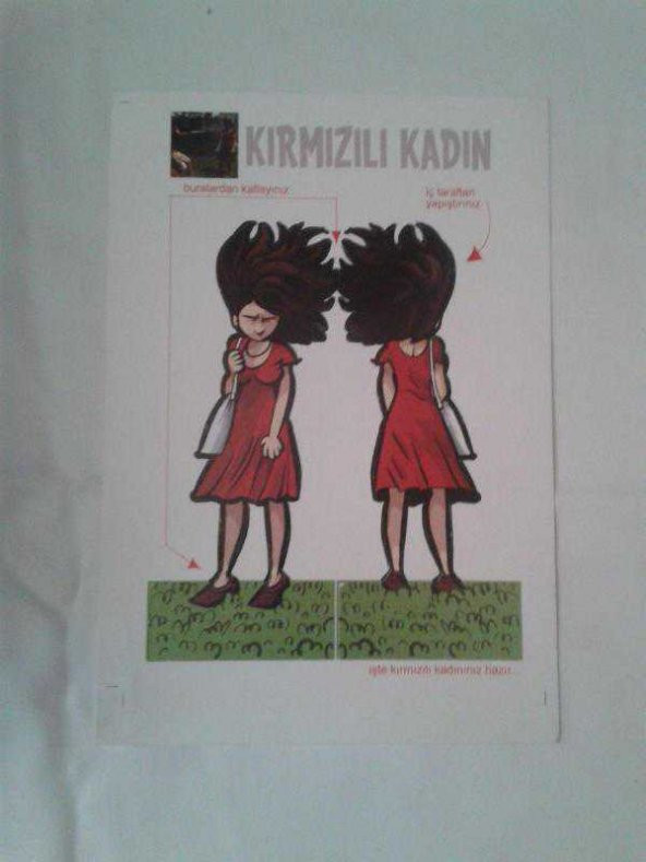 KIRMIZILI KADIN KARİKATÜR KATLAMA KARTONU (MİZAH DERGİSİ HEDİYESİ)