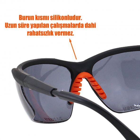 İş Güvenlik Gözlüğü Koruyucu Silikonlu Gözlük S600 Füme - 4