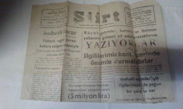SİİRT GAZETESİ 29 EYLÜL 1977- KURTALAN ÇİMENTO FABRİKASINDA YANGIN-İHSAN SABRİ ÇAĞLAYANGİL AMERİKADA - 1