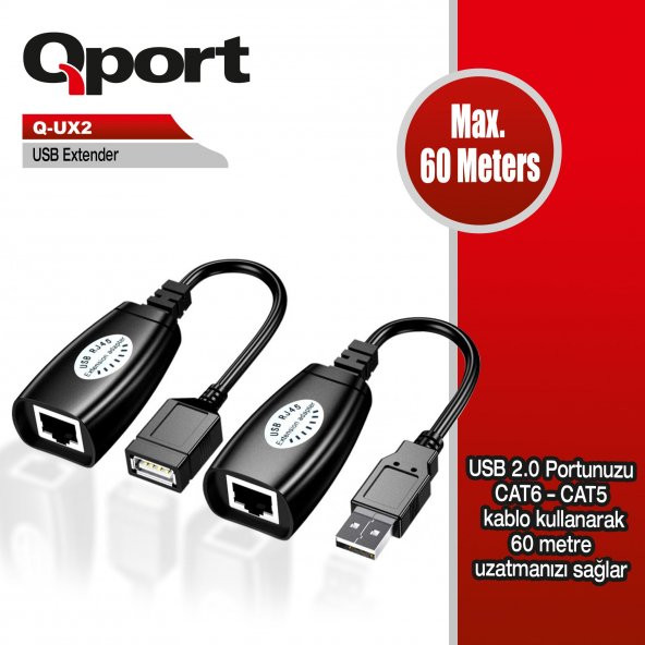 QPORT Q-UX2 60m USB UZATMA CAT5-CAT6,2Lİ PAKET