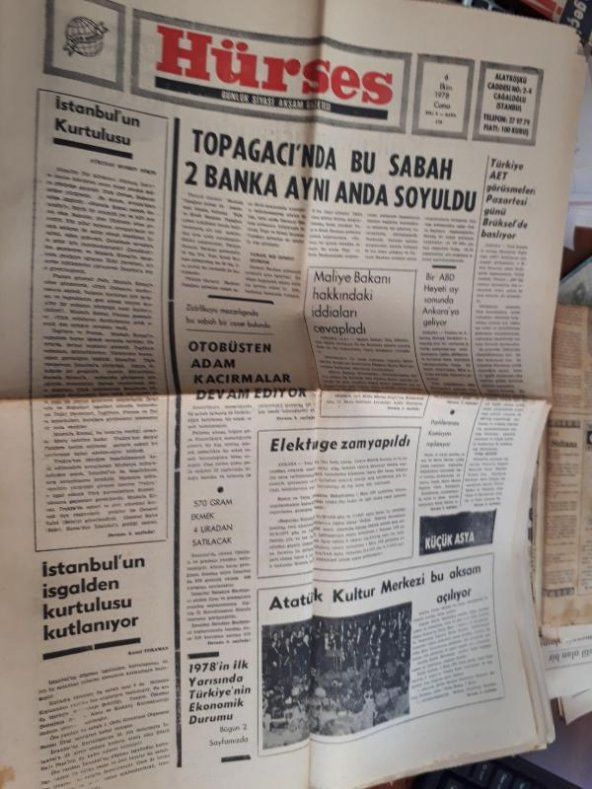 HÜRSES 6 EKİM 1978 TOPAĞACINDA BU SABAH 2 BANKA AYNI ANDA SOYULDU-KALKINMA AÇISINDAN HAYVANCILIK S