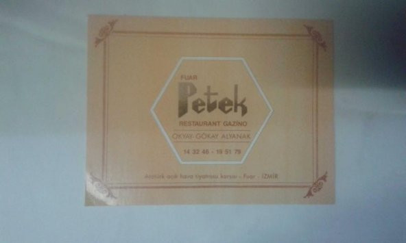 FUAR PETEK RESTAURANT GAZİNO OKTAY - GÖKAY ALYANAK FOTOĞRAF KARTONU- FOTO SEMA İZMİR - 1