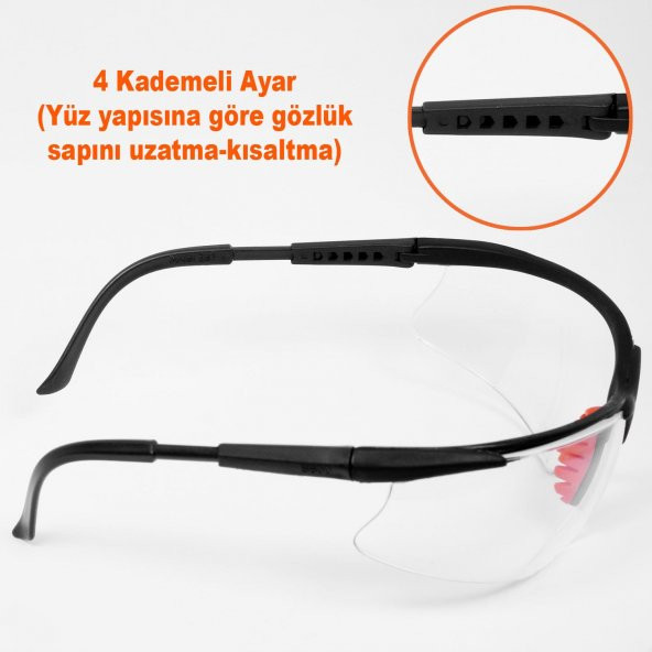 İş Güvenlik Gözlüğü Koruyucu Silikonlu Gözlük S600 Şeffaf - 4