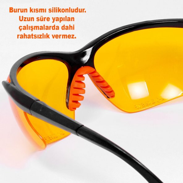 İş Güvenlik Gözlüğü Koruyucu Silikonlu Gözlük S600 Sarı - 3