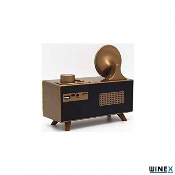 Winex Çift Hoparlörlü Gramafon Speaker Bluetooth Hoparlör Fm Radyo+Sd Kart+UsbA+3.5mm Aux Girişli - 3