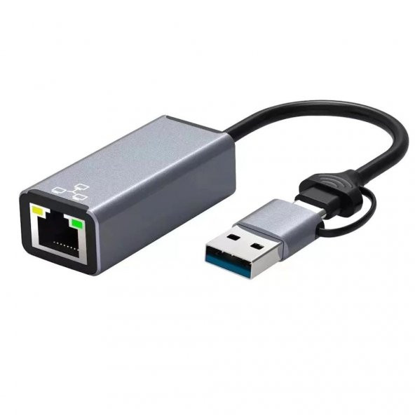 DAYTONA HC-72S USB Tip-A/Tip-C => RJ45 ÇEVİRİCİ (Giriş:USB Tip-A veya Tip-C=>Çıkış:RJ45-Ethernet)