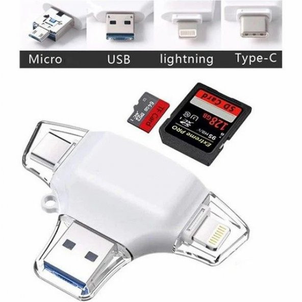 DAYTONA HC06-B ÇOK FONKSİYON USB KART OKUYUCU Giriş:USB+Lightning+Mic.USB+Type-C=>Çıkış:SD+MicSD