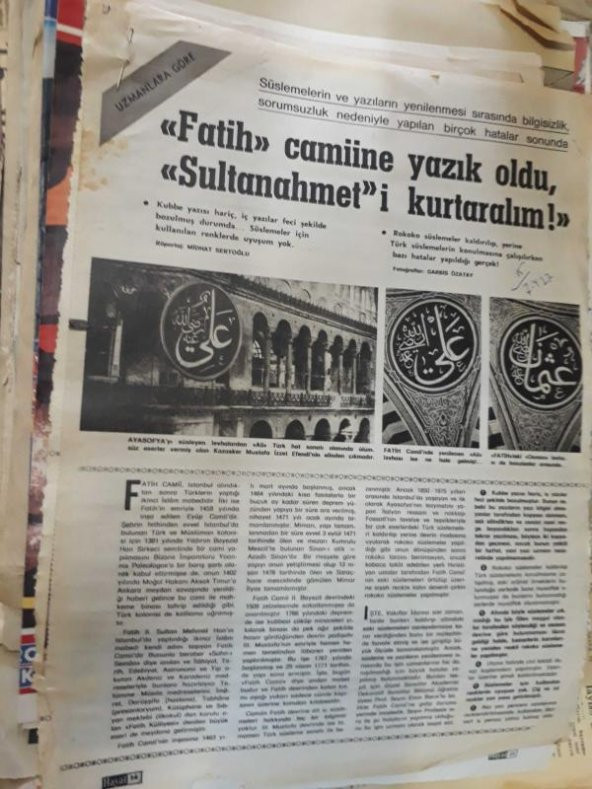 2 SAYFA HAYAT DERGİSİ SAYFASI FATİH CAMİİNE YAZIK OLDU,SULTANAHMETİ KURTALIM YAZI DİZİSİ - 1