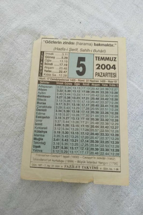 5 temmuz 2004 fazilet TAKVİM YAPRAĞI