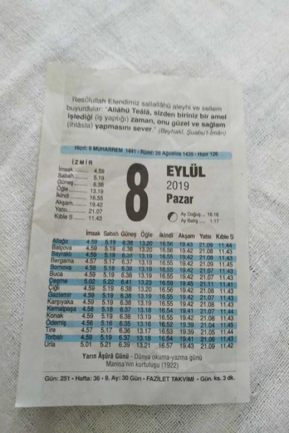 8 eylül 2019 fazilet TAKVİM YAPRAĞI