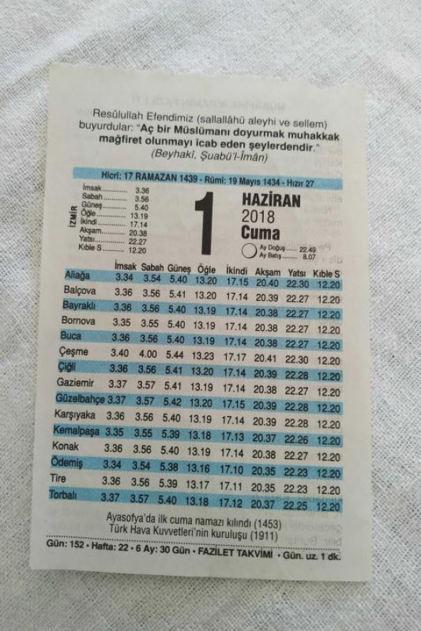 1 haziran 2018 fazilet TAKVİM YAPRAĞI