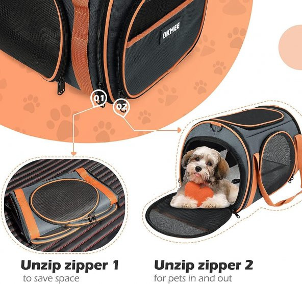 Okmee 4 Kapılı Kedi Taşıma Çantası 45 x 28 x 28 CM - 5