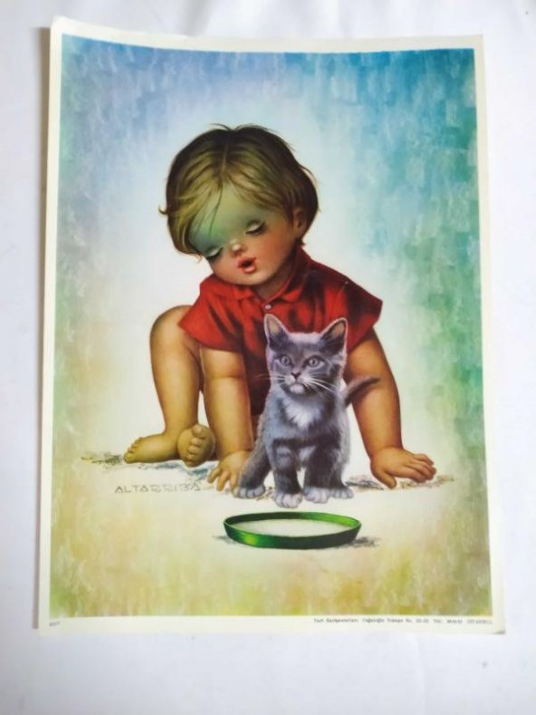 KEDİ VE BEK RESMİ 21X28 cm (YURT kartpostalları)
