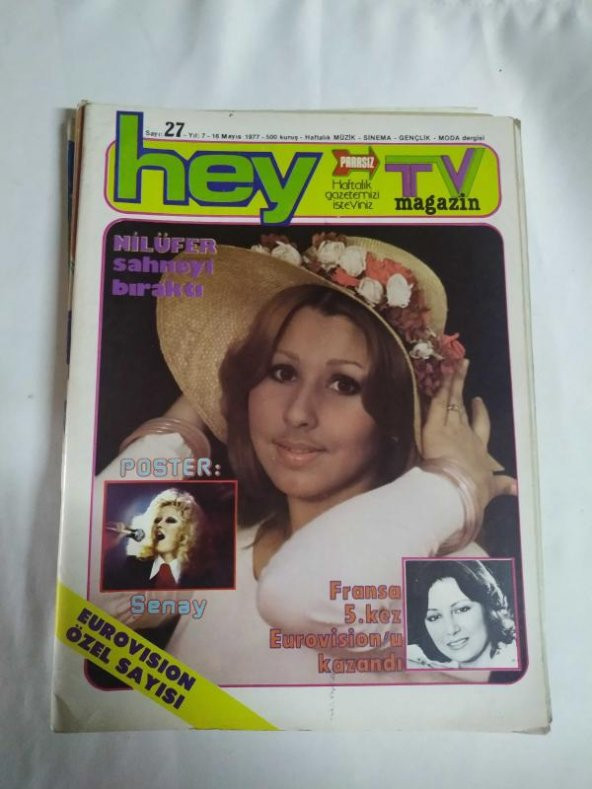 HEY DERGİ 16 MAYIS 1977/ ŞENAY POSTERİ VAR****NİLÜFER*MÜJDE AR*EUROVISION ÖZEL SAYISI*ESİN ENGİN*EDİP AKBAYRAM*ÖZTÜRK SELENGİL*NİLÜFER*ADNAN ŞENSES*BÜLENT ERSOY*RIZA SİLAHLIPODA* - 1