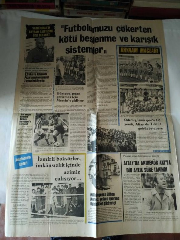 İZMİR BAYRAM GAZETESİ* ATATÜRK POSTERİ*SABRİ KİRAZ*DOĞAN AKI*GÖZTEPE*İZMİRLİ BOKSÖRLER*YEŞİLOVA -MUĞLA MAÇI*TÜRKİYE EMLAK KREDİ BANKASI reklamı - 2