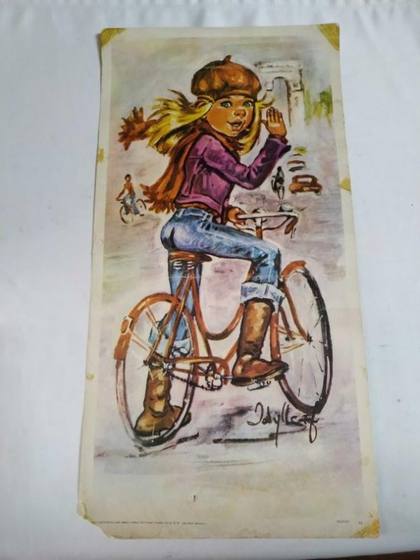 BİSİKLET SÜREN KIZ  (21x41 cm) 1970ler