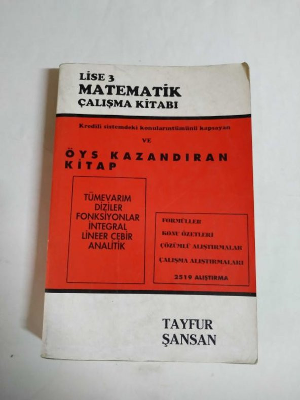 Lise 3 Matematik Çalışma Kitabı Diziler Tümevarım Fonksiyonlar İntegral Lineer Cebir Analitik - Tayfur Şansan - 1