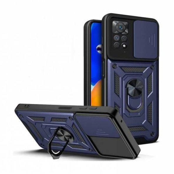 Xiaomi Redmi Note 11s Kılıf Silikon Yüzüklü Standlı Kamera Korumalı+Nano Ekran Koruyucu - 6