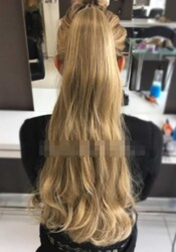 Sarı Röfleli 65 cm Kaliteli Sentetik Atkuyruk Postiş Saç