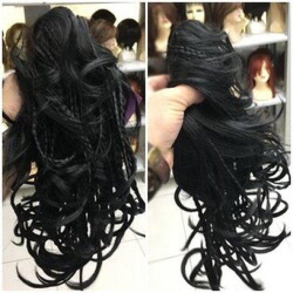 Siyah Renk Örgülü Model Kelebek Tokalı Sentetik Postiş