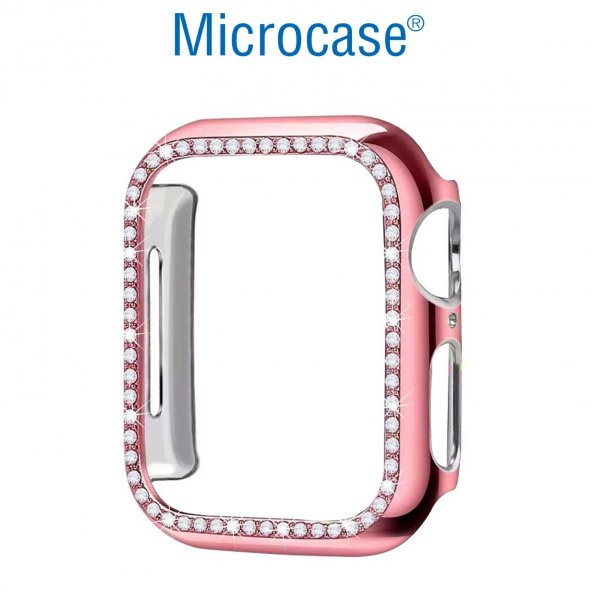 Microcase Apple Watch 7 41mm Elmas Taş Sert Rubber Kılıf - Pembe - 2