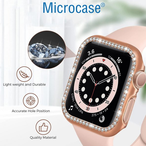 Microcase Apple Watch 7 41mm Elmas Taş Sert Rubber Kılıf - Pembe - 6